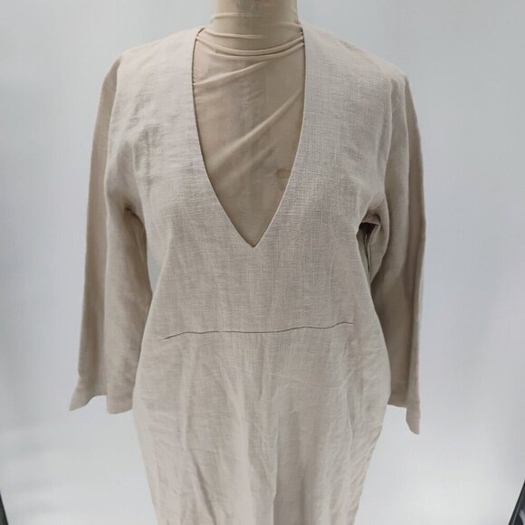 GIANNETTI Beige 100% Linen tunic thick midi Dress US 0-6 one size fits all - Picture 11 of 16